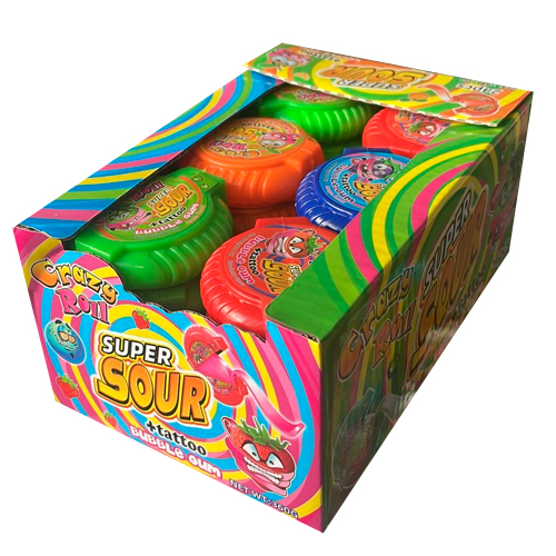 Жев.резинка Crazy Roll Bubble Gum + Tattoo SUPER SOUR 15гр