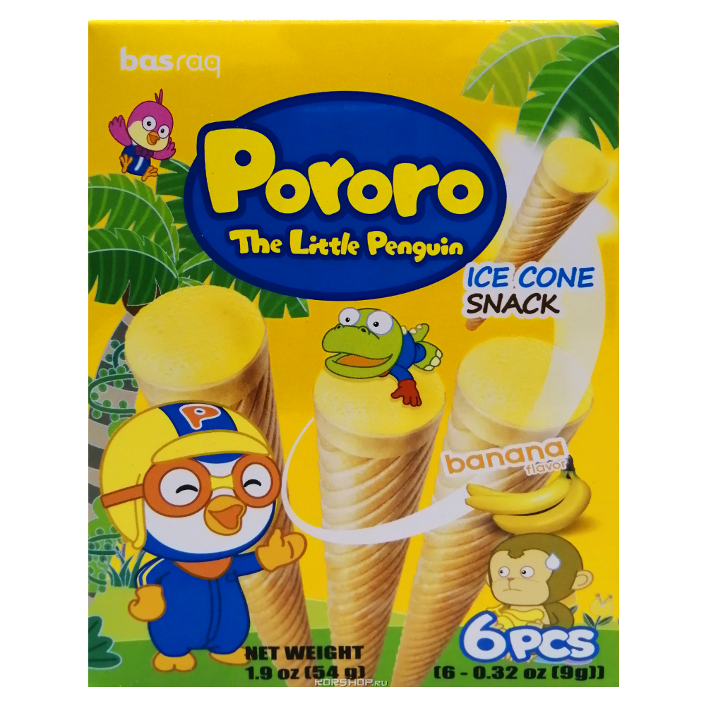 Снек в виде рожка Pororo со вкусом банана 54гр
