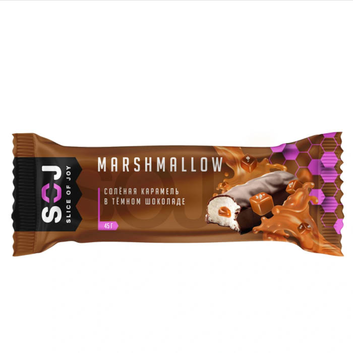 MARSHMALLOW батончик SOJ с соленой карамелью в горьком шоколаде 30г