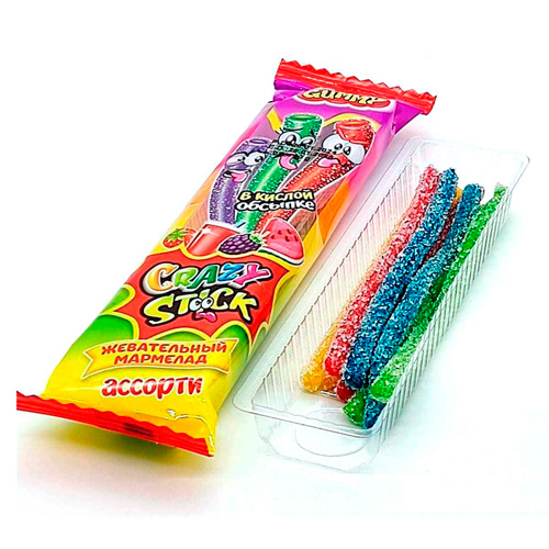 Жев.мармелад Crazy Gummy CRAZY STICK в кислой обсыпке ассорти   20гр