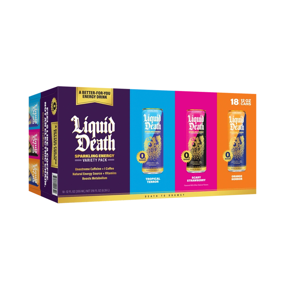 Энергетический напиток Liquid Death Tropical Terror & Orange Horror & Scary Strawberry   355мл