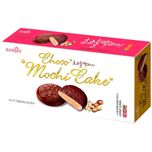 Моти Samjin Choco Mochi Cake в шоколаде с арахисом   186гр