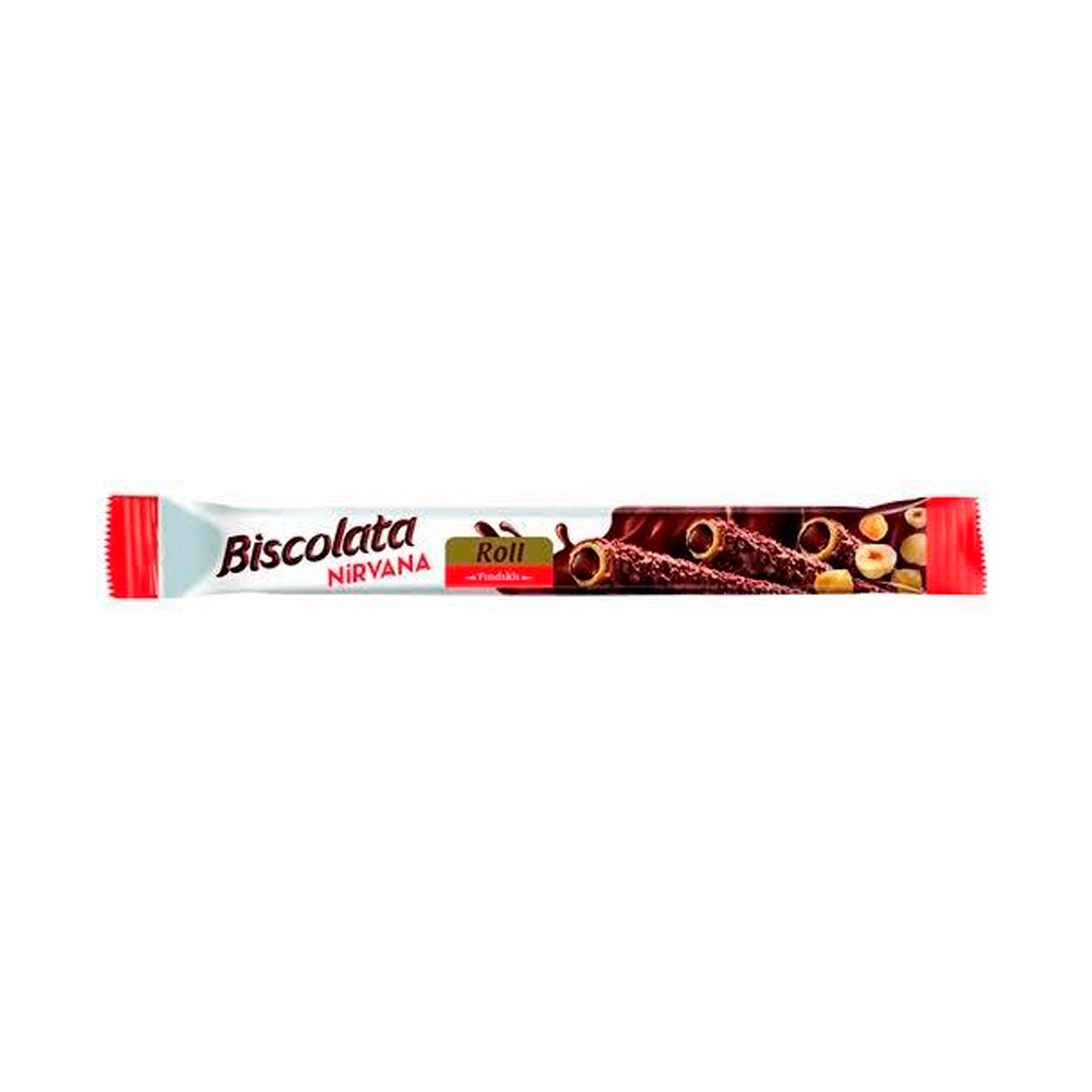 Вафельные трубочки Biscolata Roll с мол.шок. и ореховой начинкой    28гр
