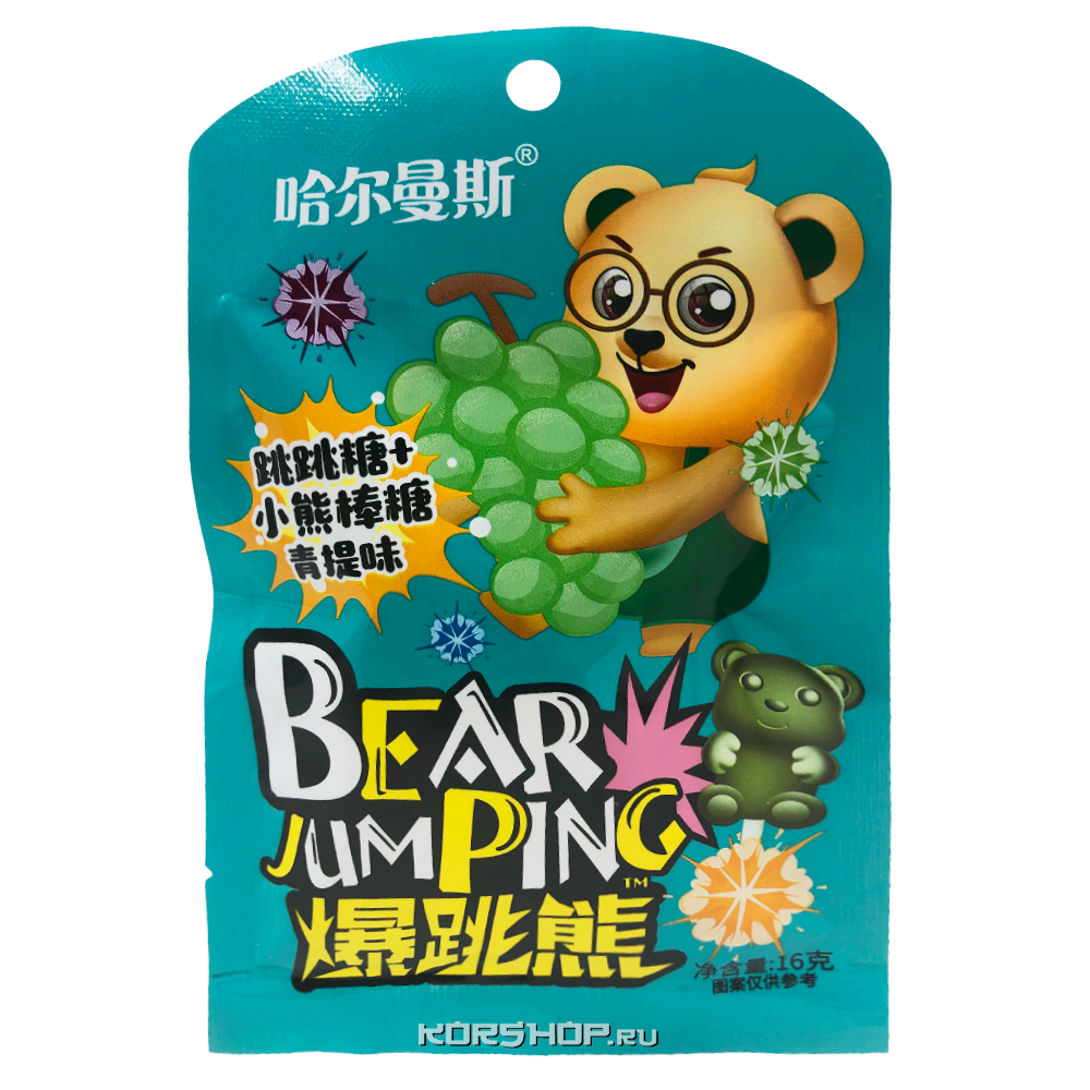 Леденец Bear JumPing на палочке+шипучка (Виноград) 16гр