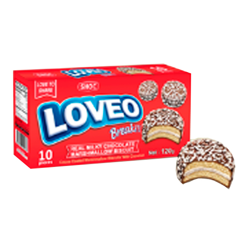 Печенье Loveo с прослойкой маршмеллоу и кокосовой стружкой(красная пачка) 120гр.