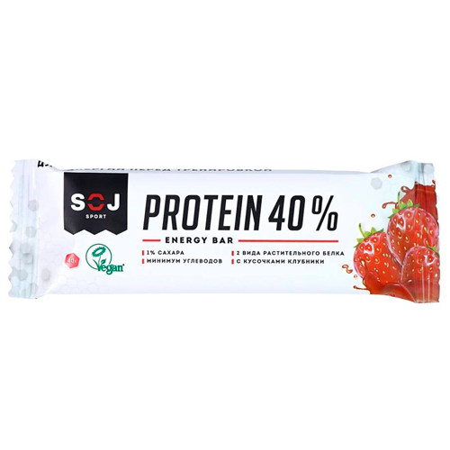 Батончик SPORT SOJ на основе растительных протеинов со вкусом клубники 40г