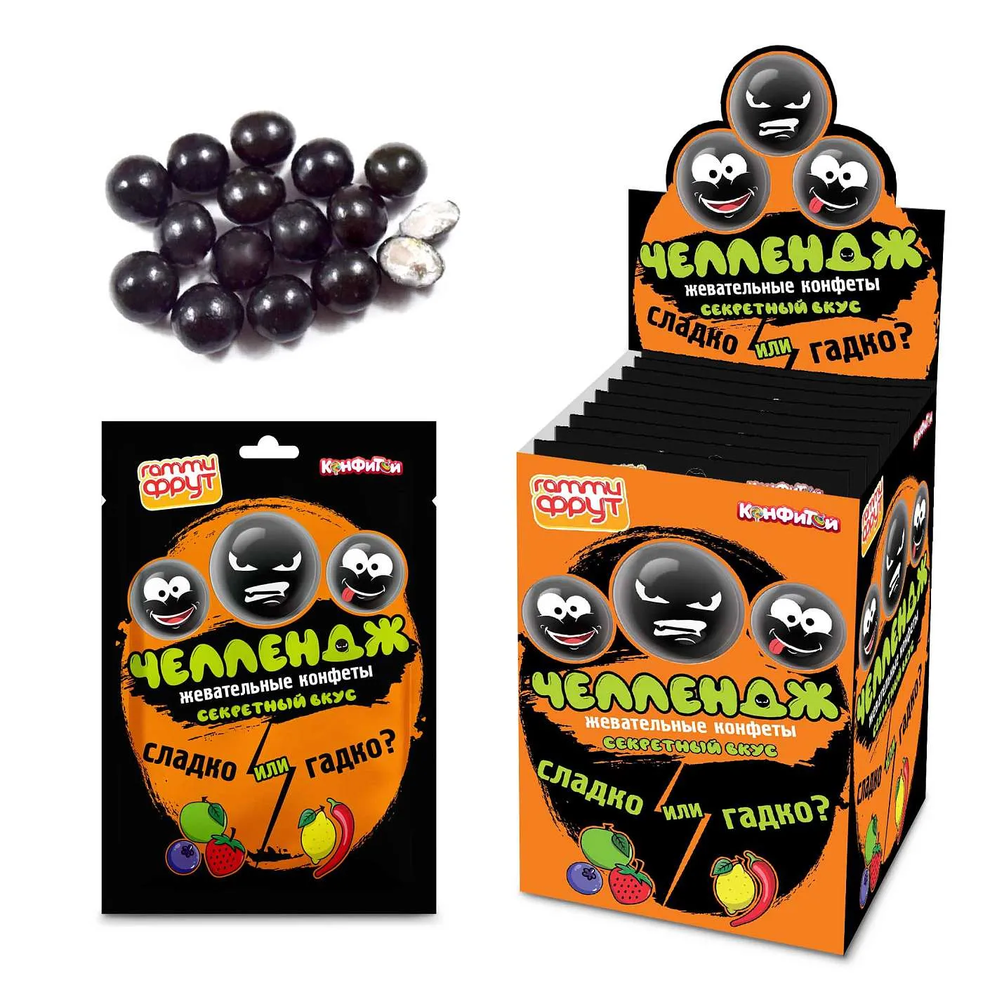 Жев.конфеты Гамми Фрут со вкусом клубники, яблока, апельсина   15гр