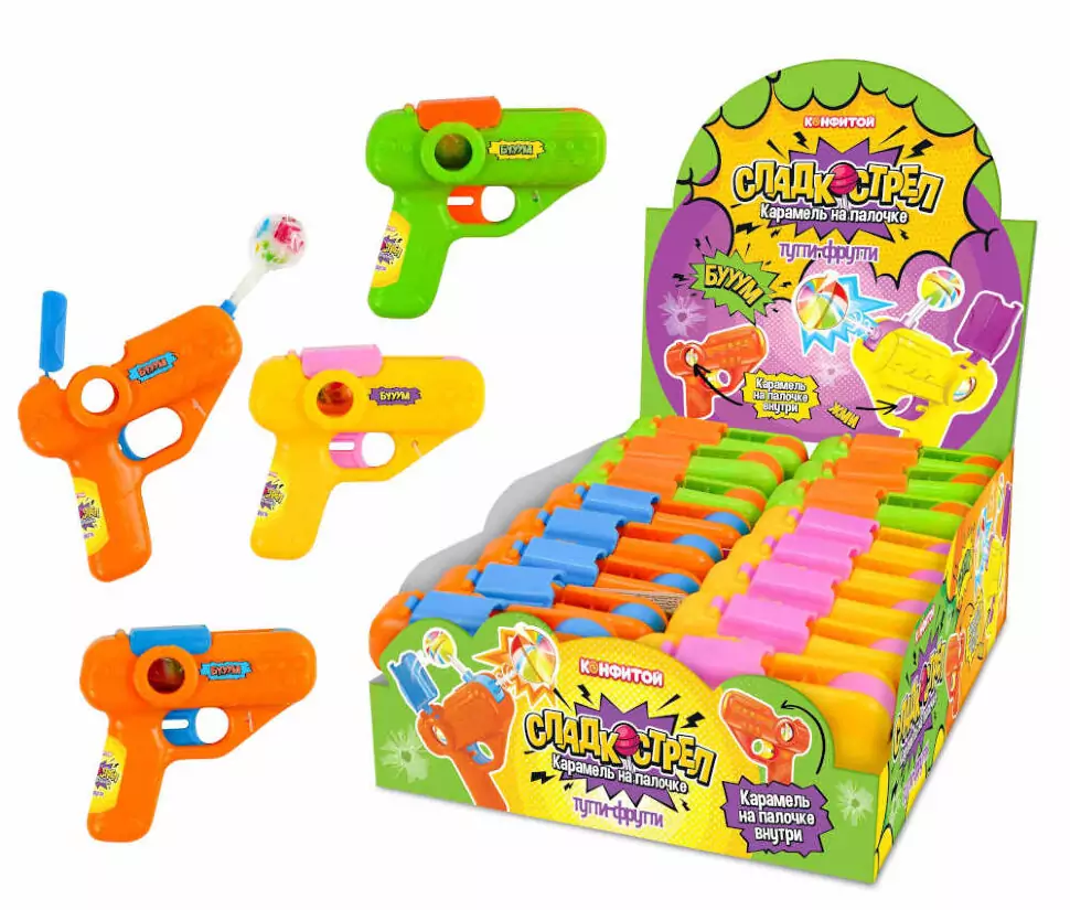 Карамель леденцовая Тутти-Фрутти на палочке с пистолетом   5гр
