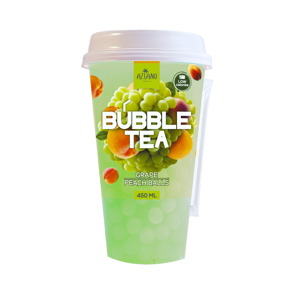 Напиток Aziano Bubble Tea Grape Peach Balls   450мл