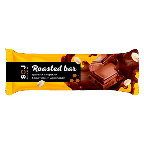 Батончик Roasted Bar SOJ грильяж в горьком шоколаде 40 гр.