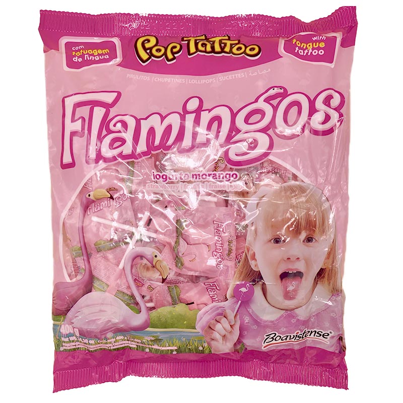 Карамель леденцовая BOAVISTENSE POP TATTOO FLAMINGOS (со вкусом клубничного йогурта) 8гр