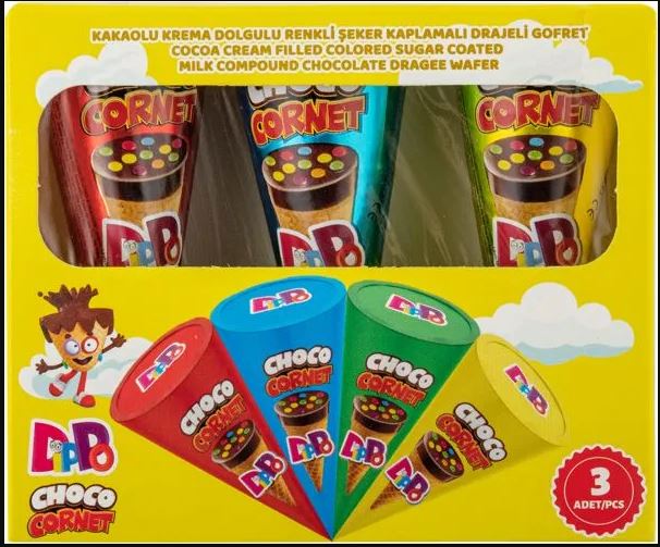 Вафельный рожок DIPPO CORNET с шоколадной начинкой и цветным драже   75гр