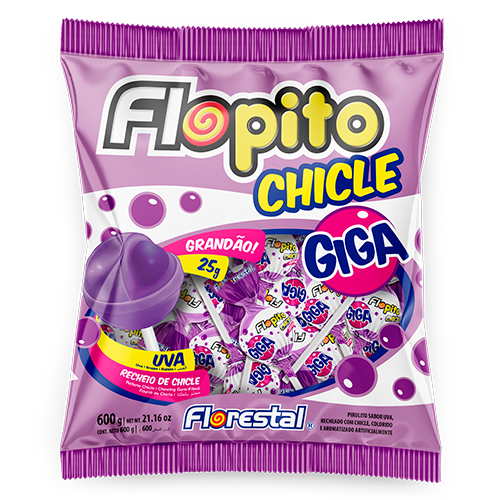 Леденец с жевательной резинкой Flopito Giga виноград 25гр.