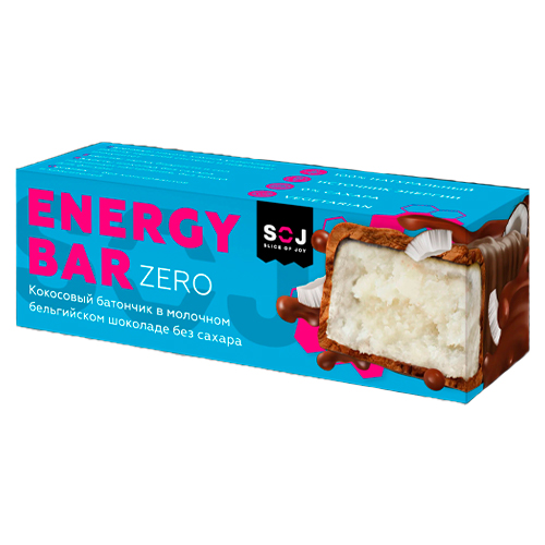 Кокосовый батончик Energy Bar Zero в молочном бельгийском шоколаде 45гр.