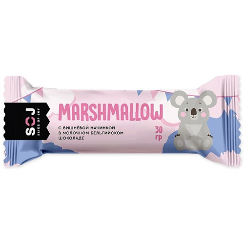 MARSHMALLOW батончик SOJ с вишневой начинкой в молочном шоколаде 30г