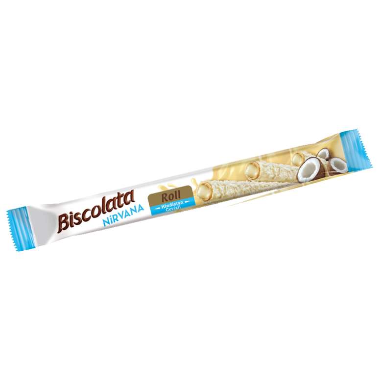 Вафельные трубочки Biscolata roll с белым шок, мол.начинкой и кокосом    26гр