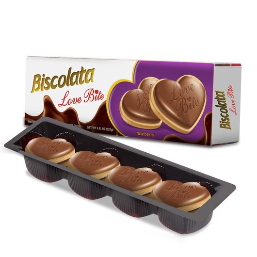Печенье Biscolata Love Bite с малиновой начинкой и молочным шоколадом   125гр