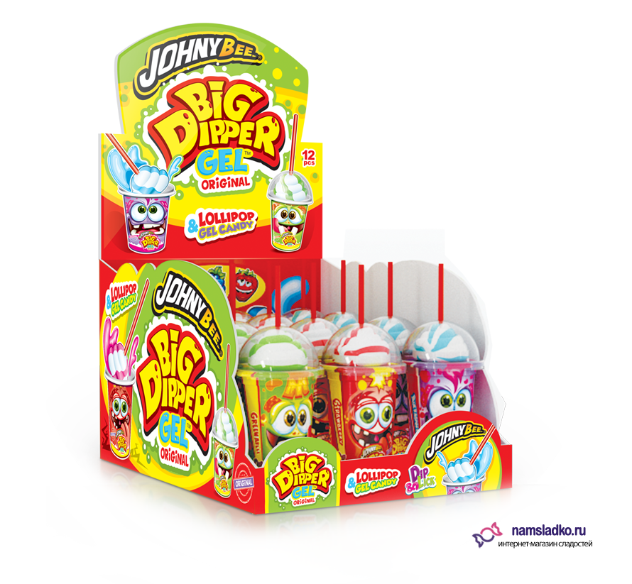 Леденец Dip n Lick Big Dipper с гелем в ведерке Johny Bee