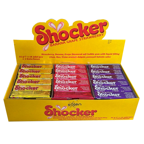 Жев. резинка Shocker вкус банан/виноград/клубника 25гр