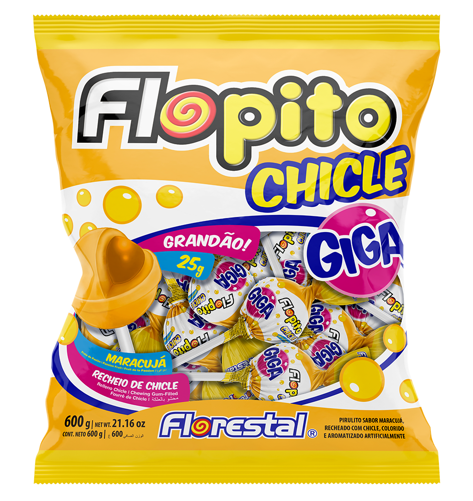 Леденец с жевательной резинкой Flopito Giga маракуйя 25гр.