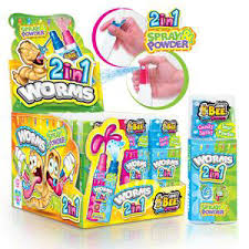 X-TREME® Worms Dips 4 Fun, фруктовый леденец- палочка, + 3 вида кислого порошка разных вкусов.24 гр,