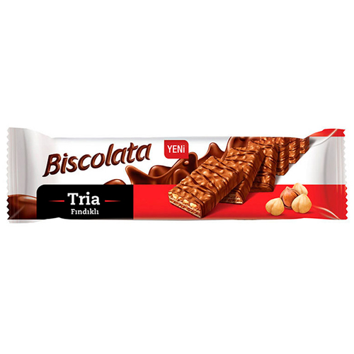 Вафли Biscolata Tria с ореховой начинкой покр.молочным шоколадом 100гр