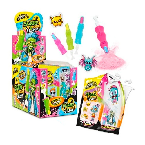 Леденец Johny Bee Lollipop & Powder Candy Scary Finger Tattoo  31гр