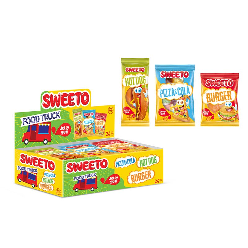 Жев.мармелад в индив.упак SWEETO FOOD TRUCK 30гр (ХОТ-ДОГ,ПИЦЦА-КОЛА,БУРГЕР)