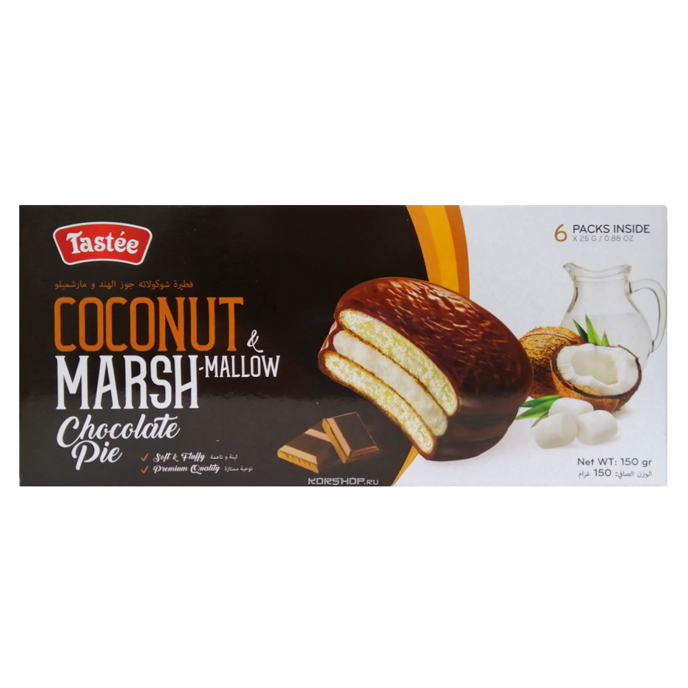 Печенье бисквитное Coconut marshmallow Chocolate Pie со вкусом кокоса, 150гр.