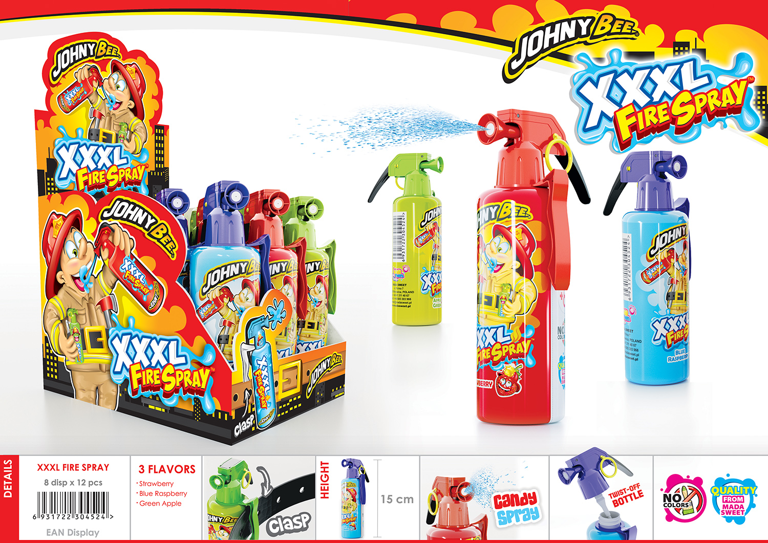 JOHNY BEE® XXXL Fire Spray сладкий спрей в виде огнетушителя 105ml ,   12 шт в шоубоксе /8 шоубоксов