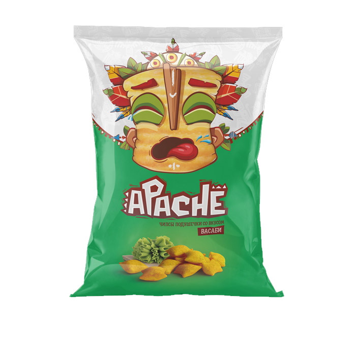 Чипсы-подушечки пшеничные Апаче (Apache) со вкусом Вассаби 40гр