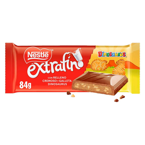 Шоколад Nestle Extrafino Dinosaurus со сливочной начинкой и печеньем  84гр