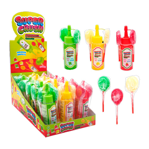 Жидкая конфета Super Crush с двумя леденцами на палочке   60гр