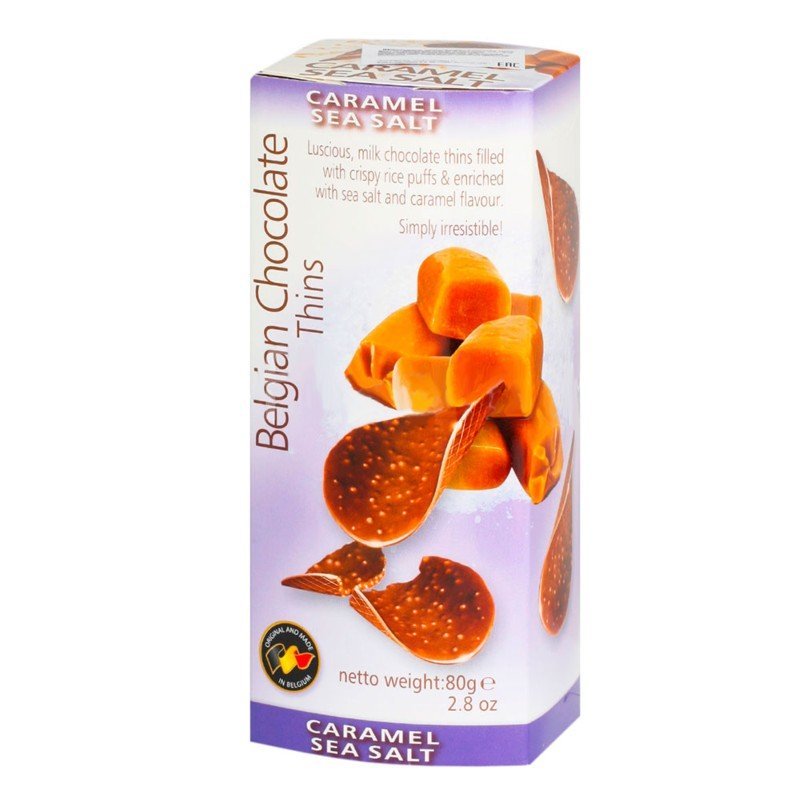 Чипсы шоколадные Belgian Chocolate Thins Caramel Sea Salt 80г Бельгия