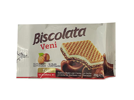 Вафли Biscolata Veni Trio с молочно-шоколадной начинкой 20 гр