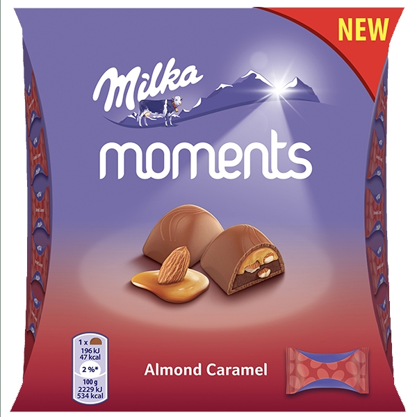 Конфеты шоколадные Milka Moments Алмонд Карамель 96гр