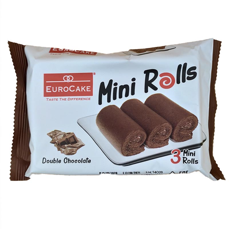 Бисквитный мини рулет Euro Cake с начинкой двойной шоколад 3шт 60гр