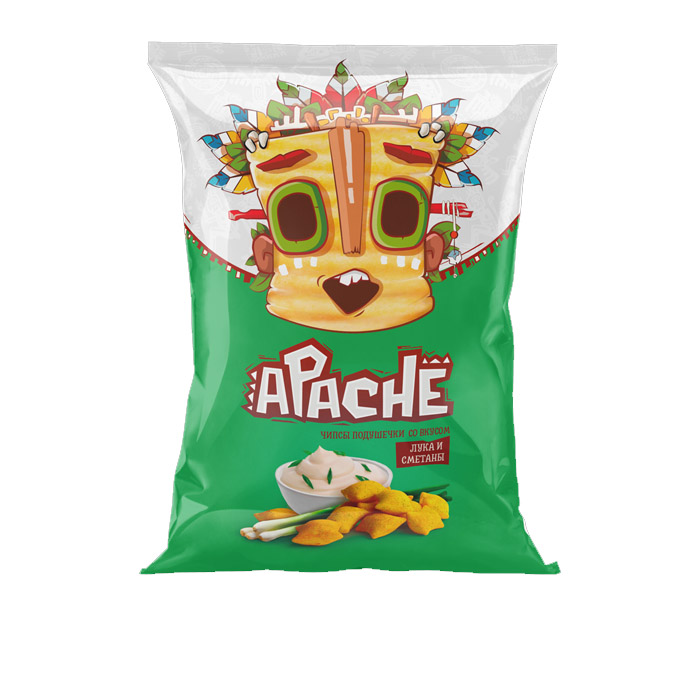 Чипсы-подушечки пшеничные Апаче (Apache) со вкусом Лука и Сметаны 40гр