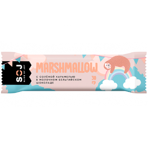 MARSHMALLOW батончик SOJ с соленой карамелью в молочном шоколаде(Ленивец) 30г