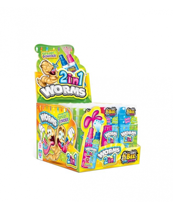JOHNY BEE® Worms 2 in 1, жидкая конфета, + кислый порошок.  20гр