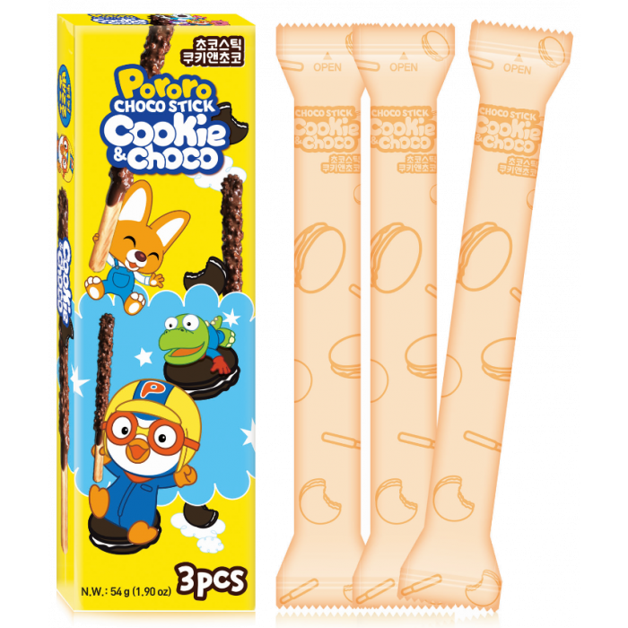 Шоколадные палочки Pororo Choco Stick cookie & choco 54гр