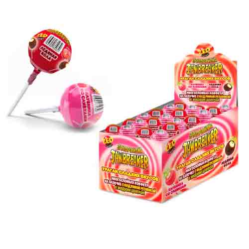 Конфеты Конфитой на палочке Jawbreaker Ураган сладких вкусов с надувн. резинк. и жид. центр.   33гр