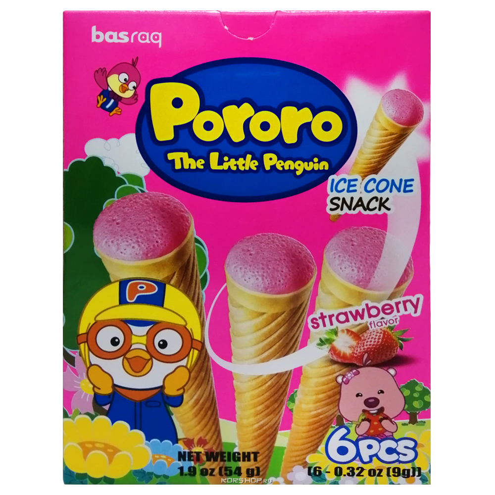 Снек в виде рожка Pororo со вкусом клубника 54гр