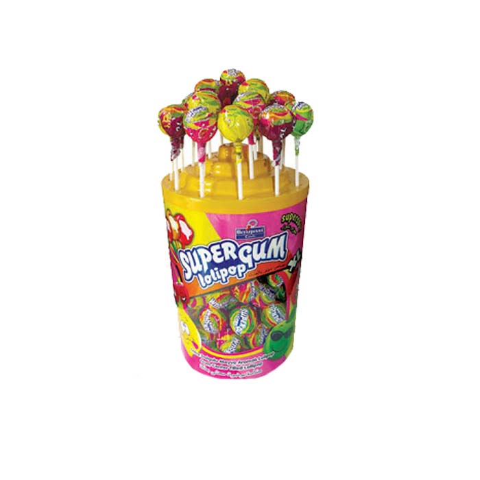 Карамель кислая на палочке с жев. резинкой Super Gum Кола 16гр Турция