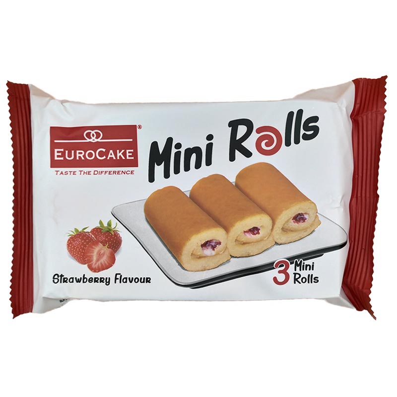 Бисквитный мини рулет Euro Cake с клубничной начинкой 3шт 60гр