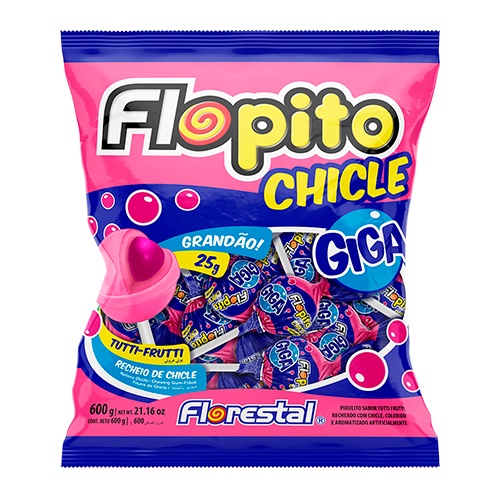 Леденец с жевательной резинкой Flopito Giga Tutti Frutti 25гр.