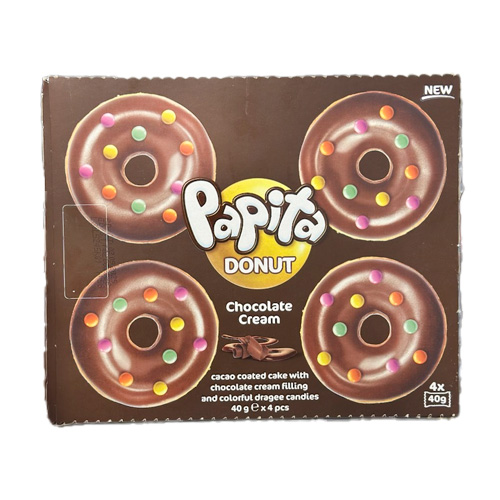 Пончик Papita с какао глазурью, шоколадной начинкой и цветным драже   160гр