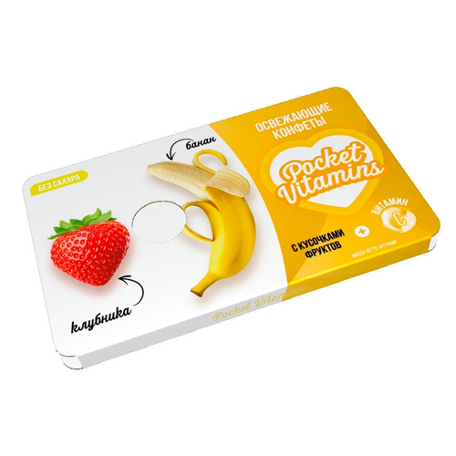 Конфеты освежающие со вкусом клубники и банана Pocket Vitamins 18гр