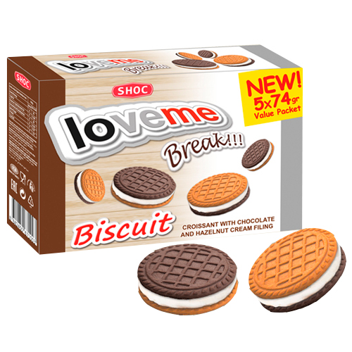 Печенье бисквитное Loveme двойной вкус с кремовой начинкой 370гр.