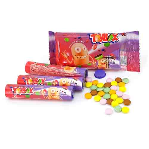 Шоколадное драже Toybox (флоу пак) 75гр